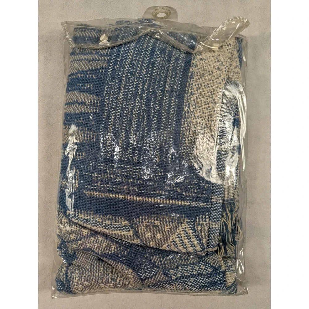 Vintage American Weavers Bedtime Prayer Jacquard Throw Blue Child Praying 50x60